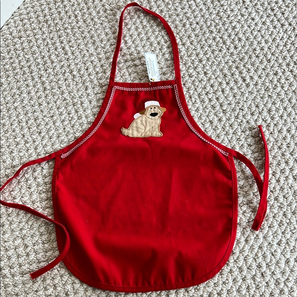Handmade Red Kids Holiday Apron with Dog Design